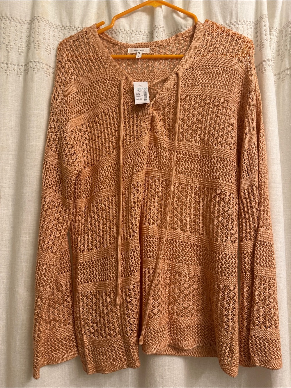 Maurices Peach Tie-Front Open-Knit top